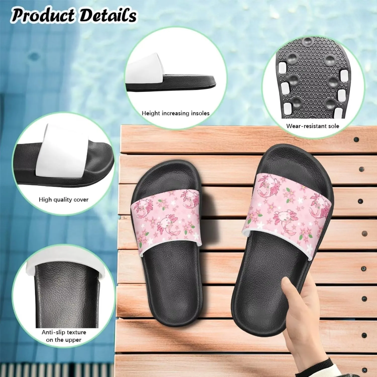 Jeiento Boys Slide Sandals Cartoon Children Open Toe Beach Slides Indoor Outdoor Axolotl Slippers Lightweight Anti Slip Pool Shower Shoes