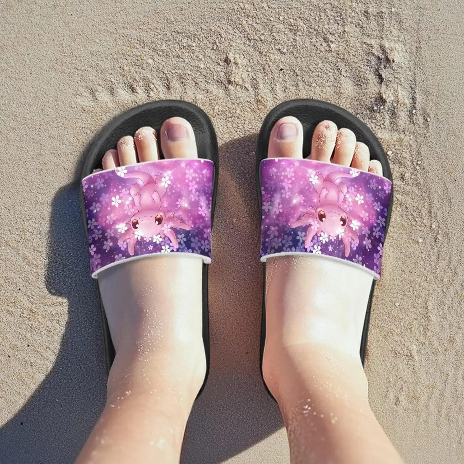 Jeiento Boys Slide Sandals Cartoon Children Open Toe Beach Slides Indoor Outdoor Axolotl Slippers Lightweight Anti Slip Pool Shower Shoes