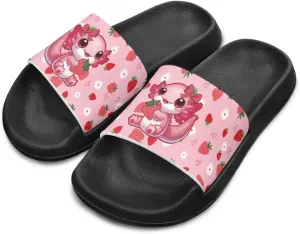 Jeiento Boys Slide Sandals Cartoon Children Open Toe Beach Slides Indoor Outdoor Axolotl Slippers Lightweight Anti Slip Pool Shower Shoes