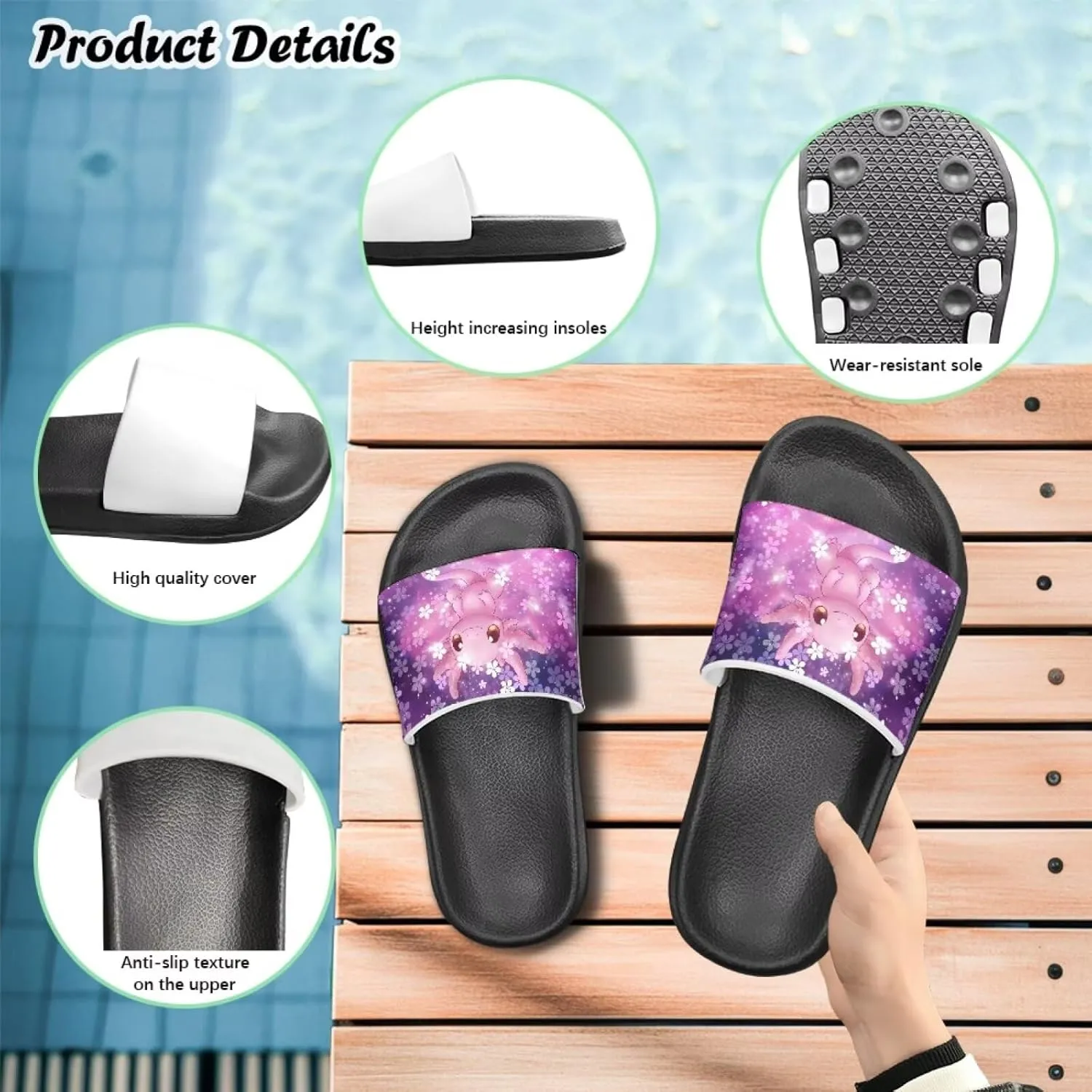 Jeiento Boys Slide Sandals Cartoon Children Open Toe Beach Slides Indoor Outdoor Axolotl Slippers Lightweight Anti Slip Pool Shower Shoes