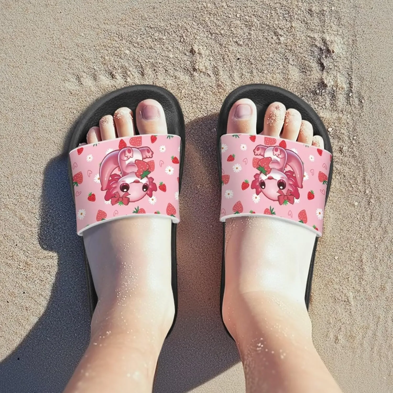 Jeiento Boys Slide Sandals Cartoon Children Open Toe Beach Slides Indoor Outdoor Axolotl Slippers Lightweight Anti Slip Pool Shower Shoes