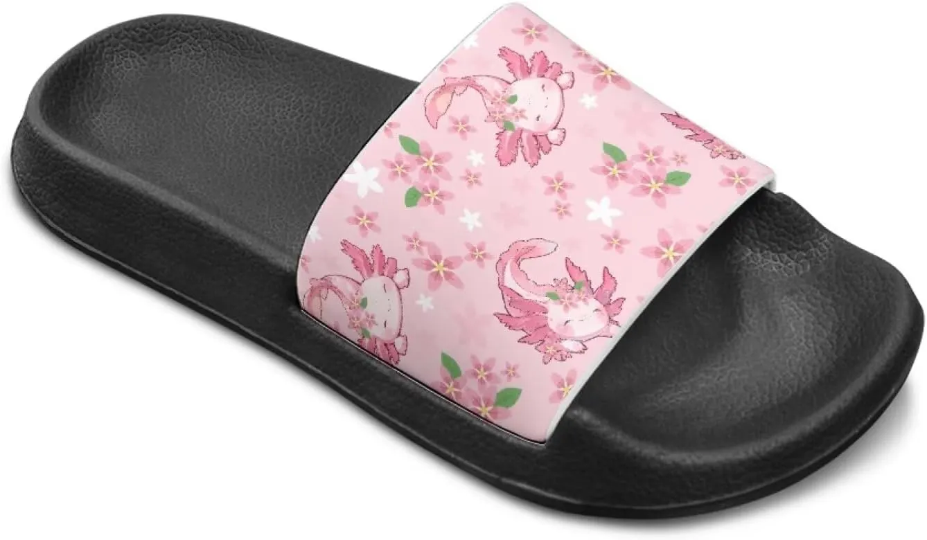 Jeiento Boys Slide Sandals Cartoon Children Open Toe Beach Slides Indoor Outdoor Axolotl Slippers Lightweight Anti Slip Pool Shower Shoes