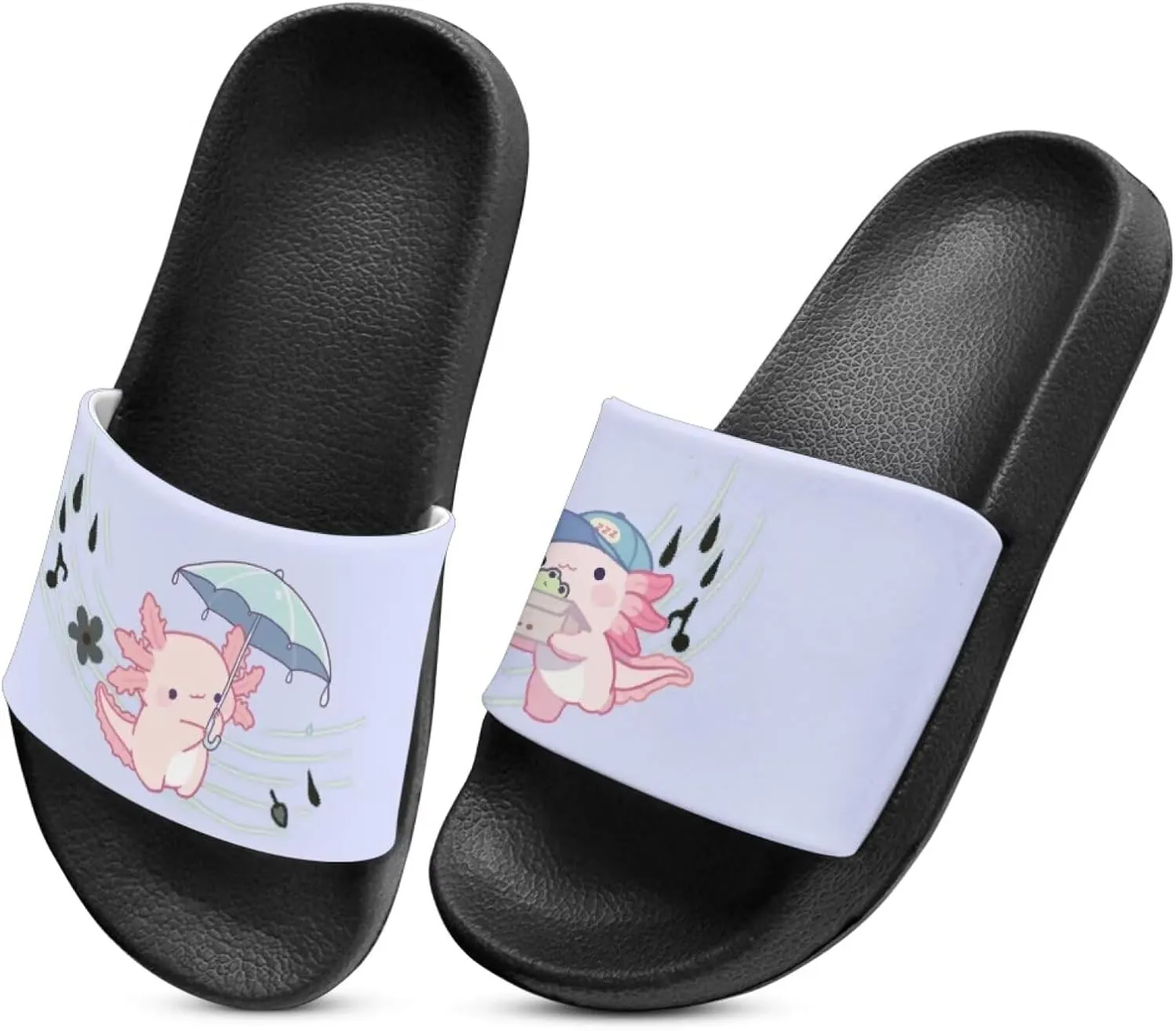 Jeiento Boys Slide Sandals Cartoon Children Open Toe Beach Slides Indoor Outdoor Axolotl Slippers Lightweight Anti Slip Pool Shower Shoes