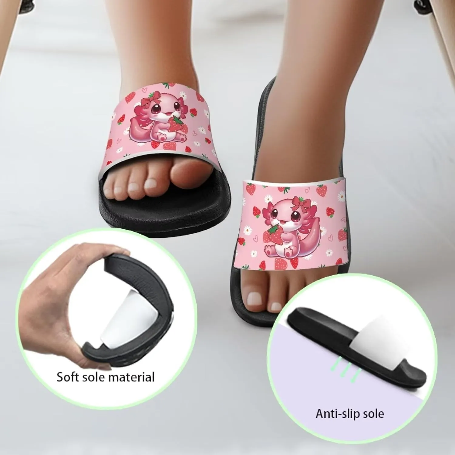Jeiento Boys Slide Sandals Cartoon Children Open Toe Beach Slides Indoor Outdoor Axolotl Slippers Lightweight Anti Slip Pool Shower Shoes