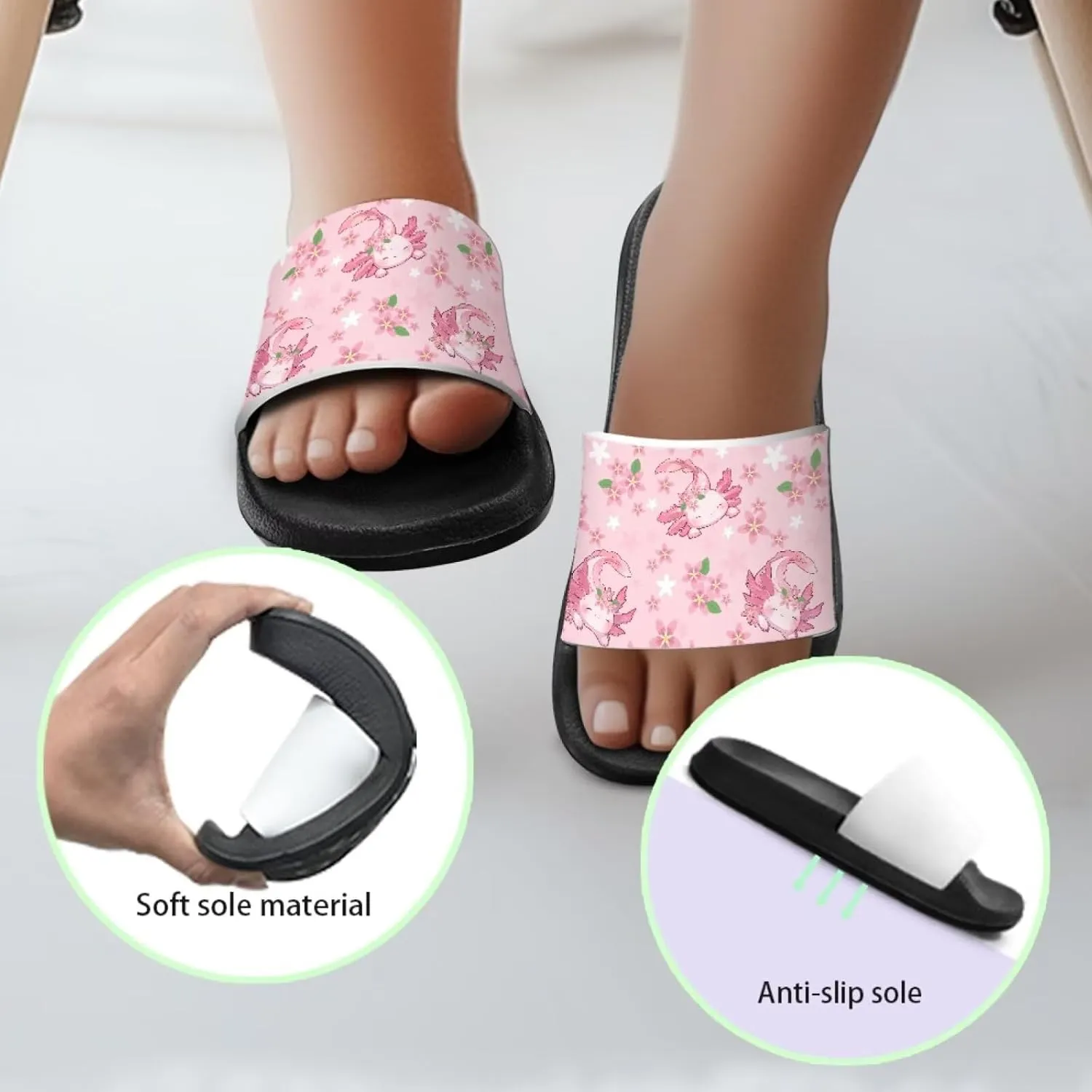 Jeiento Boys Slide Sandals Cartoon Children Open Toe Beach Slides Indoor Outdoor Axolotl Slippers Lightweight Anti Slip Pool Shower Shoes