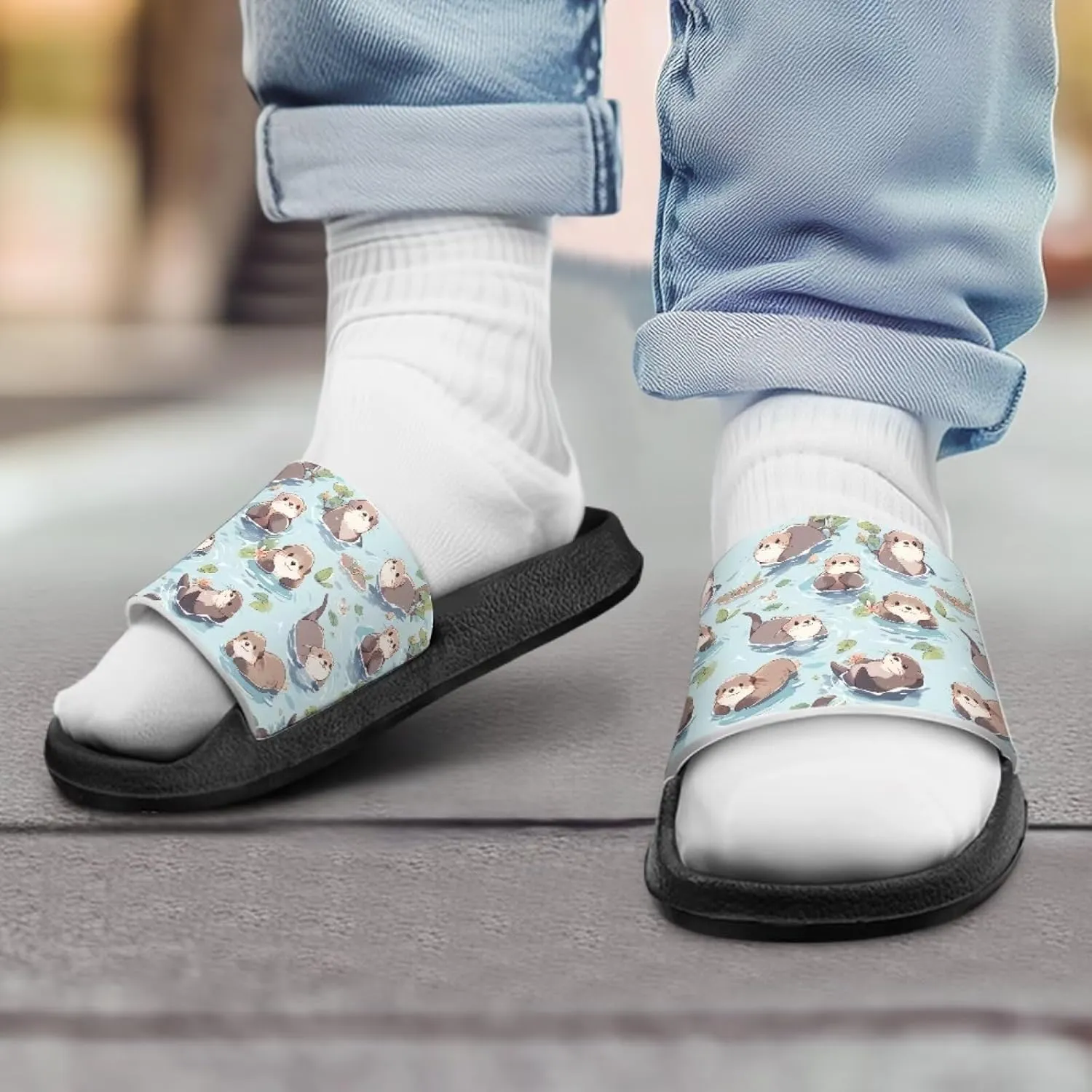 Jeiento Cartoon Slides for Kids Age 4-8,Shark Slide Slippers Little Girl Beach Sandals Anti Slip Children Shower Shoes