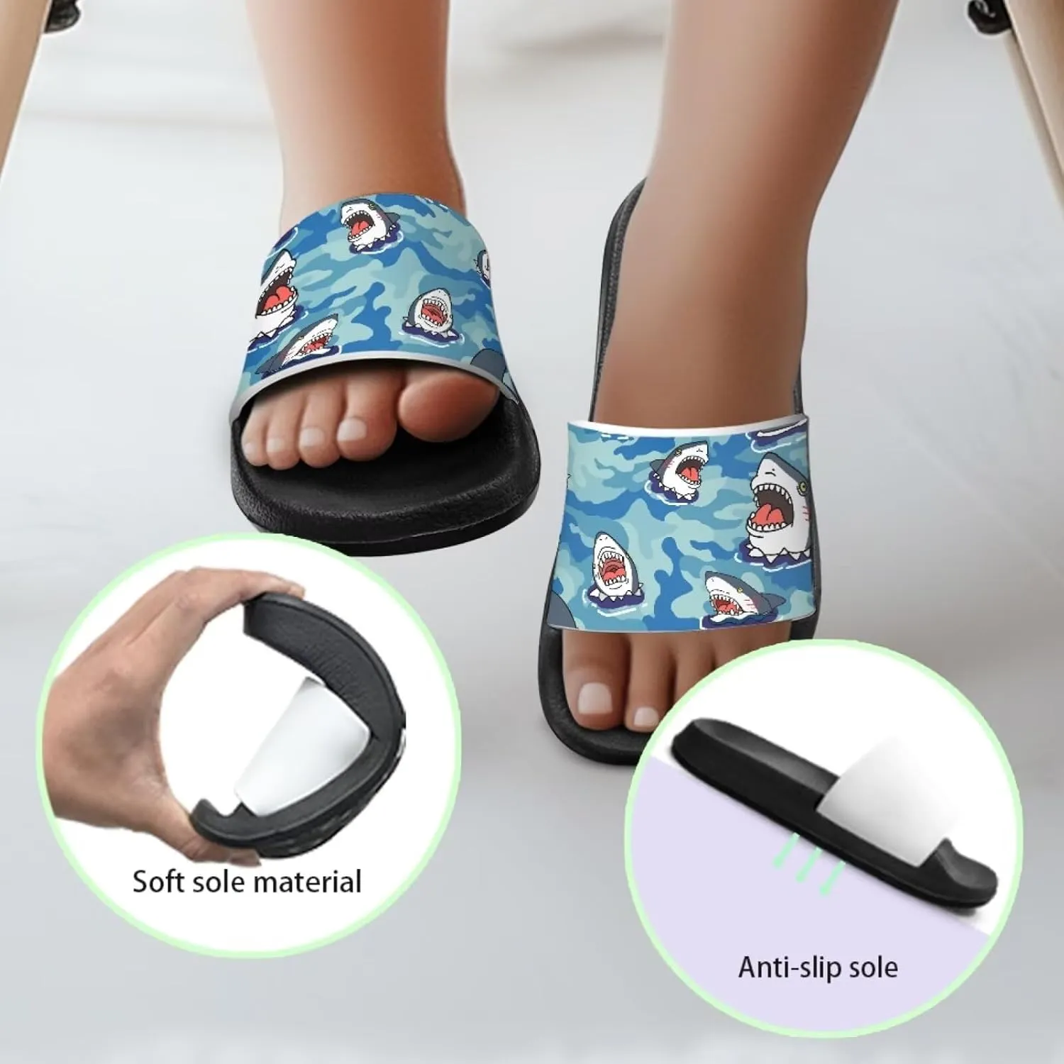 Jeiento Cartoon Slides for Kids Age 4-8,Shark Slide Slippers Little Girl Beach Sandals Anti Slip Children Shower Shoes