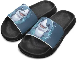Jeiento Cartoon Slides for Kids Age 4-8,Shark Slide Slippers Little Girl Beach Sandals Anti Slip Children Shower Shoes