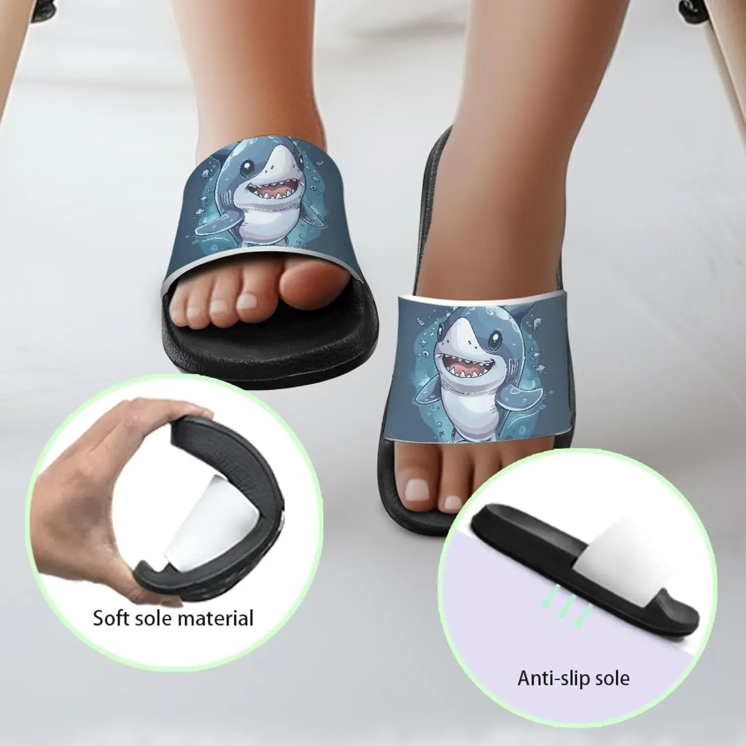Jeiento Cartoon Slides for Kids Age 4-8,Shark Slide Slippers Little Girl Beach Sandals Anti Slip Children Shower Shoes