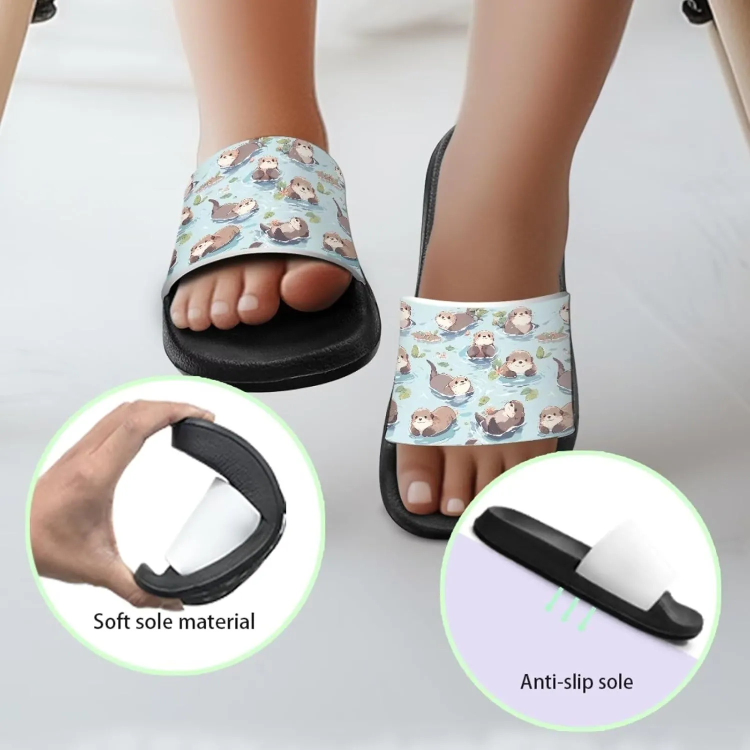 Jeiento Cartoon Slides for Kids Age 4-8,Shark Slide Slippers Little Girl Beach Sandals Anti Slip Children Shower Shoes