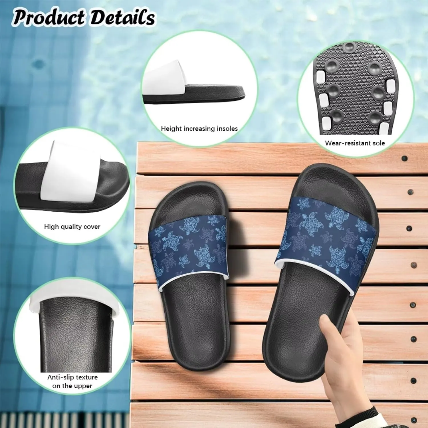 Jeiento Cartoon Slides for Kids Age 4-8,Shark Slide Slippers Little Girl Beach Sandals Anti Slip Children Shower Shoes