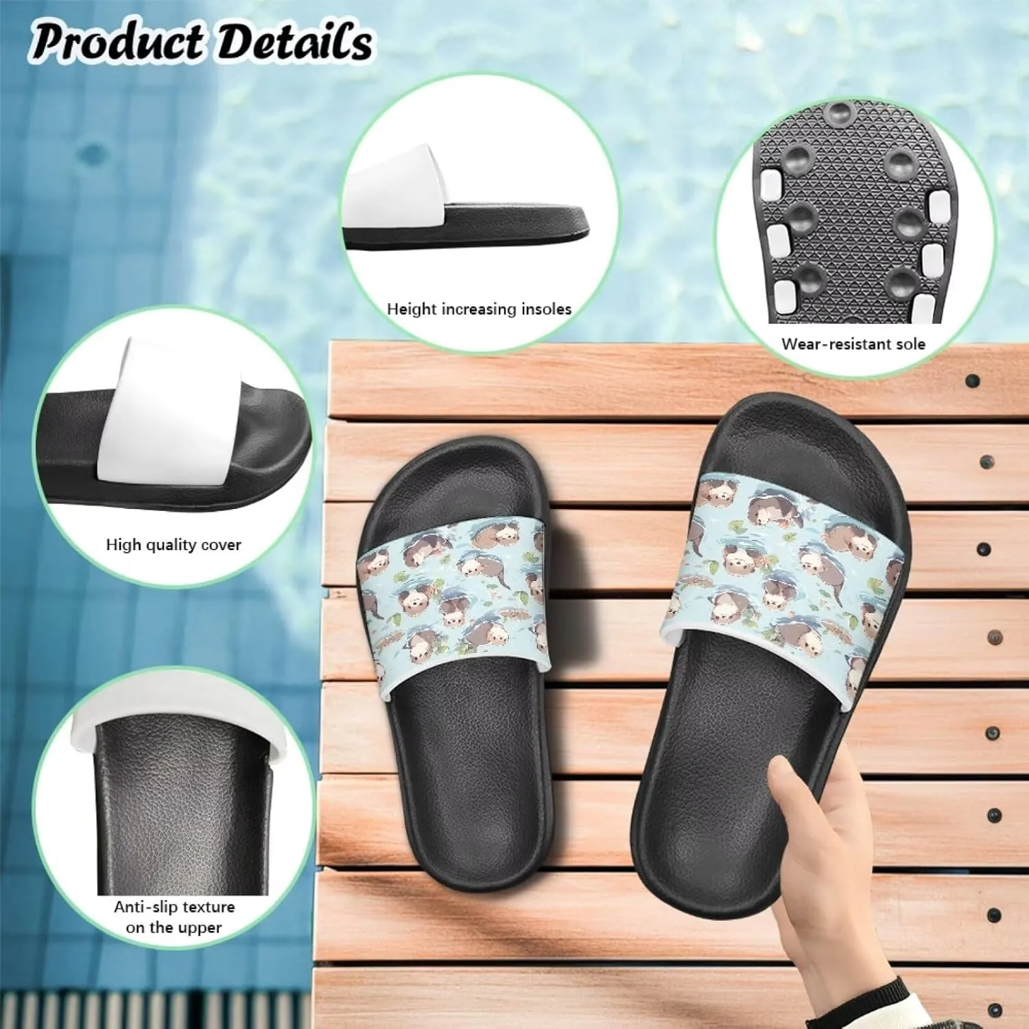 Jeiento Cartoon Slides for Kids Age 4-8,Shark Slide Slippers Little Girl Beach Sandals Anti Slip Children Shower Shoes