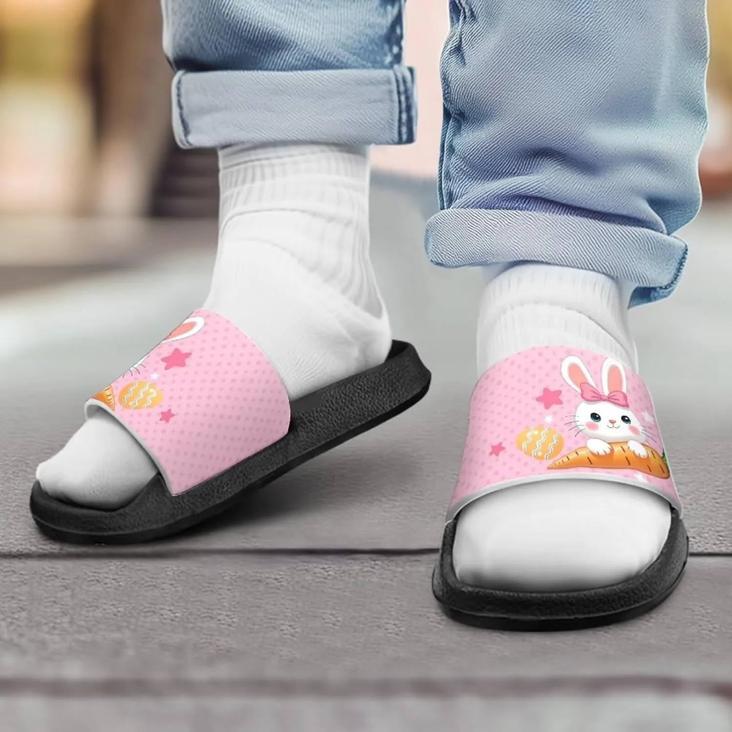 Jeiento Cartoon Slides for Kids Non-Slip Summer Slippers Lightweight Children Sandals for Beach, Pool, Shower,Rabbit Holiday Shoes