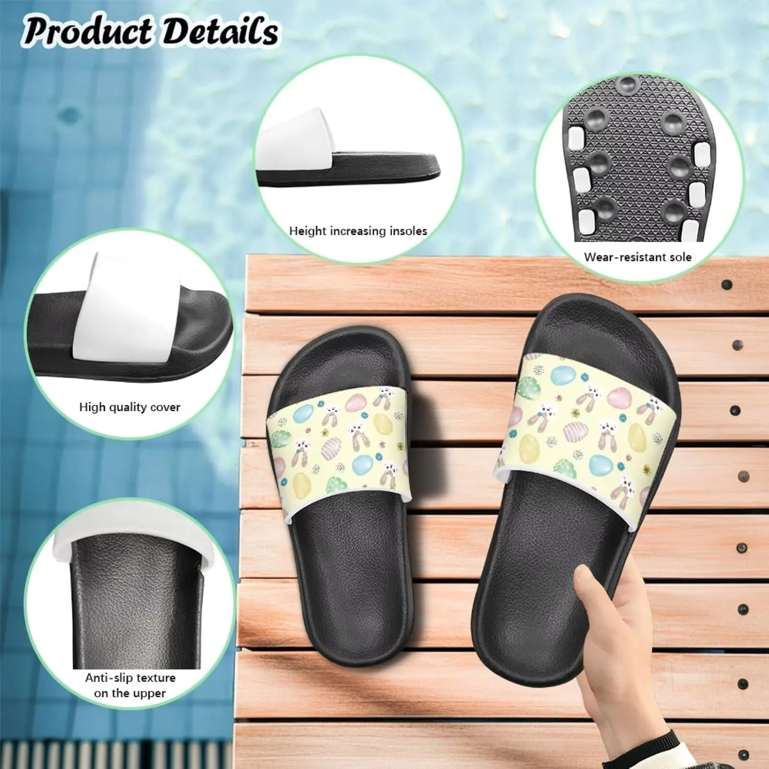 Jeiento Cartoon Slides for Kids Non-Slip Summer Slippers Lightweight Children Sandals for Beach, Pool, Shower,Rabbit Holiday Shoes