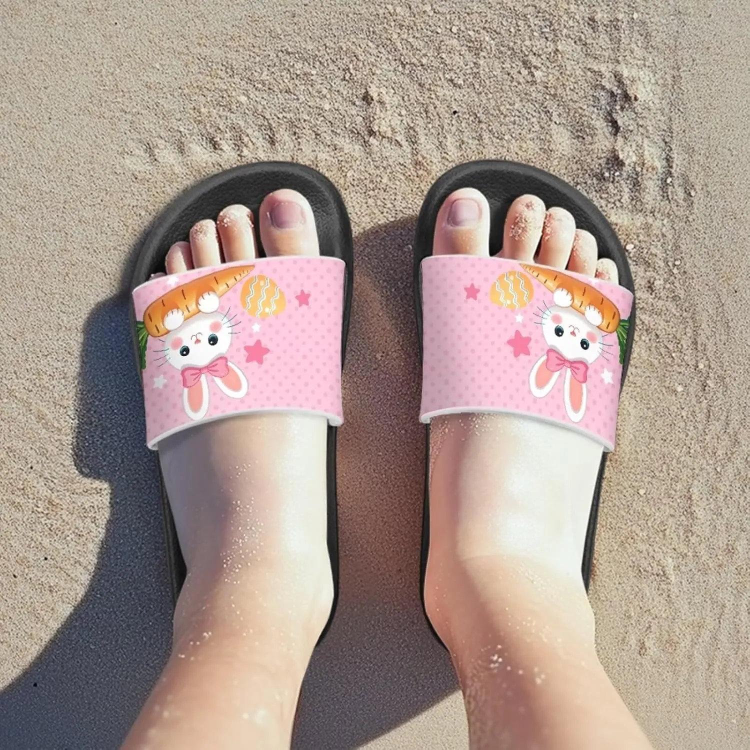 Jeiento Cartoon Slides for Kids Non-Slip Summer Slippers Lightweight Children Sandals for Beach, Pool, Shower,Rabbit Holiday Shoes