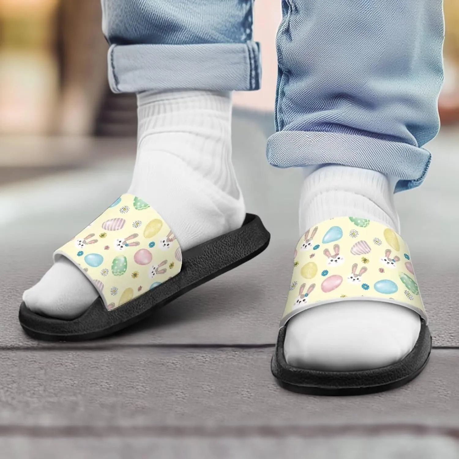 Jeiento Cartoon Slides for Kids Non-Slip Summer Slippers Lightweight Children Sandals for Beach, Pool, Shower,Rabbit Holiday Shoes