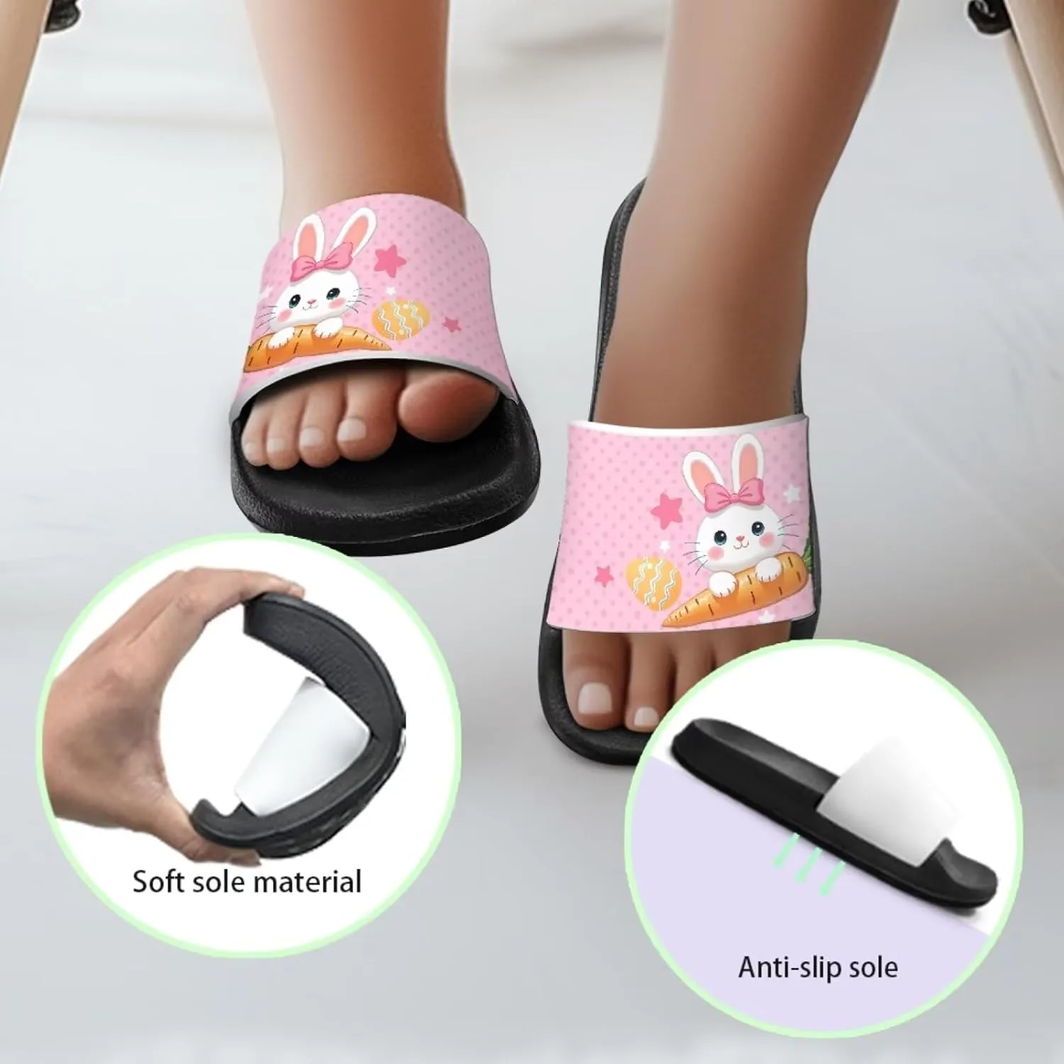 Jeiento Cartoon Slides for Kids Non-Slip Summer Slippers Lightweight Children Sandals for Beach, Pool, Shower,Rabbit Holiday Shoes