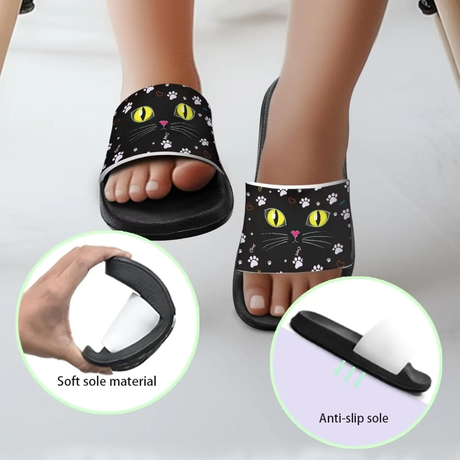 Jeiento Kids Cat Slide Sandals Comfort Sport Slippers Lightweight Non Slip Beach Sandals Children Shower Shoes