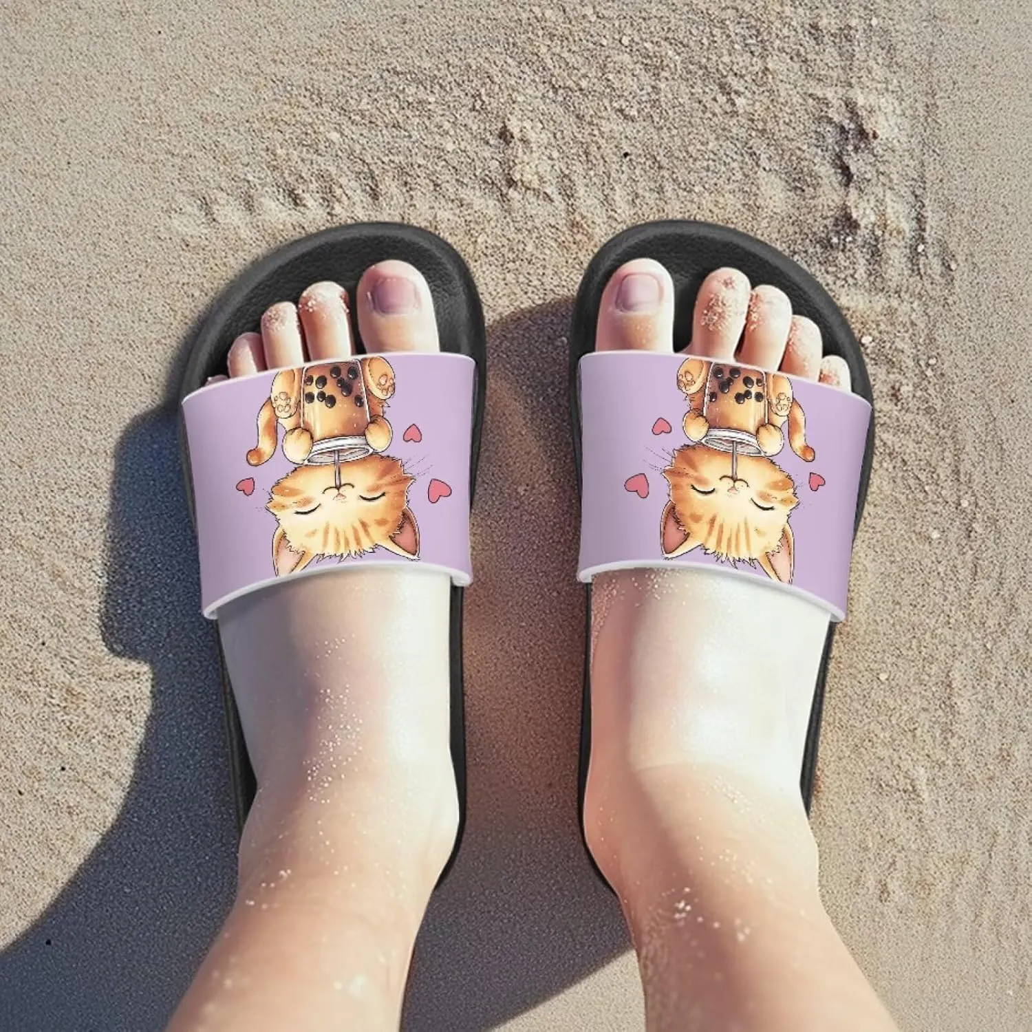 Jeiento Kids Cat Slide Sandals Comfort Sport Slippers Lightweight Non Slip Beach Sandals Children Shower Shoes