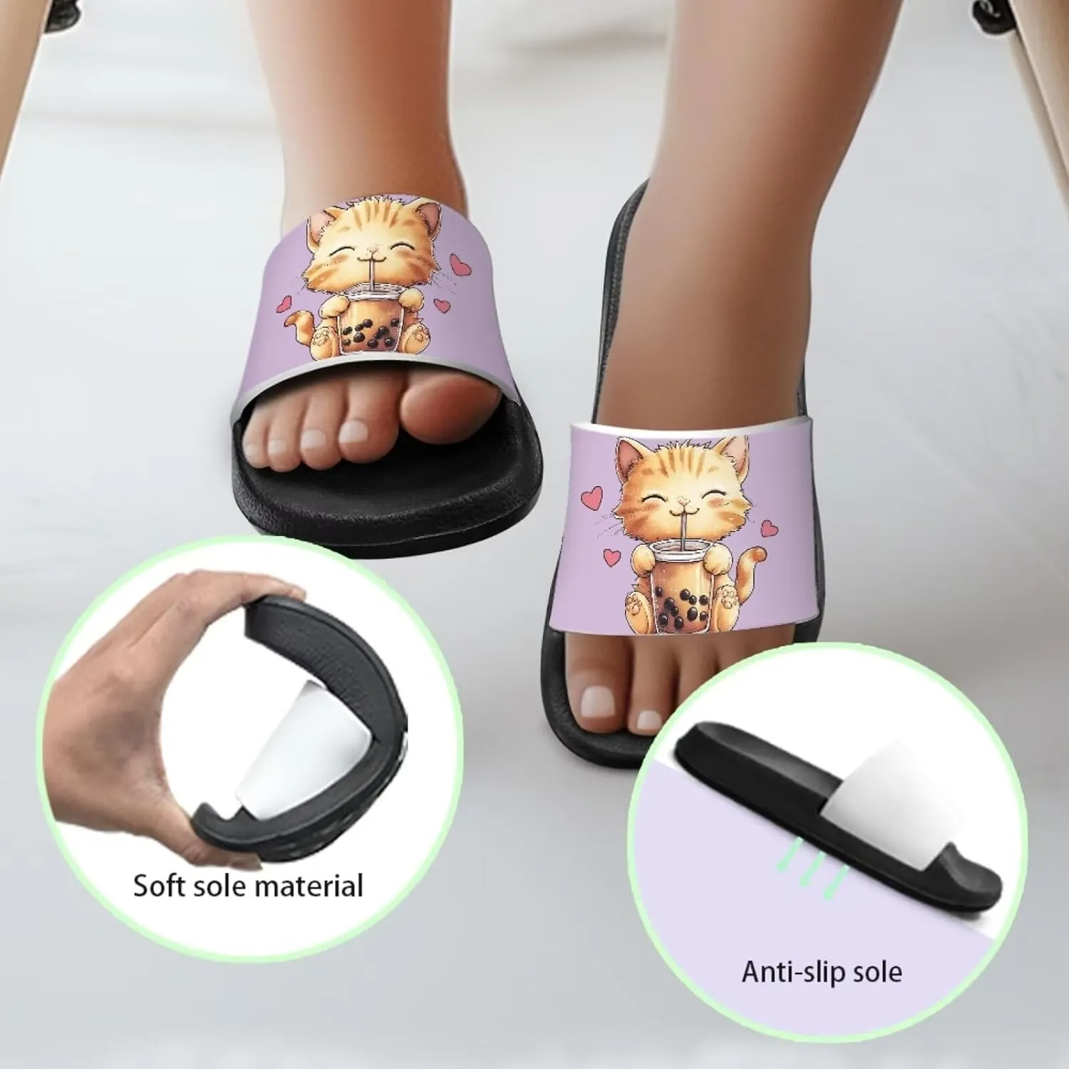 Jeiento Kids Cat Slide Sandals Comfort Sport Slippers Lightweight Non Slip Beach Sandals Children Shower Shoes