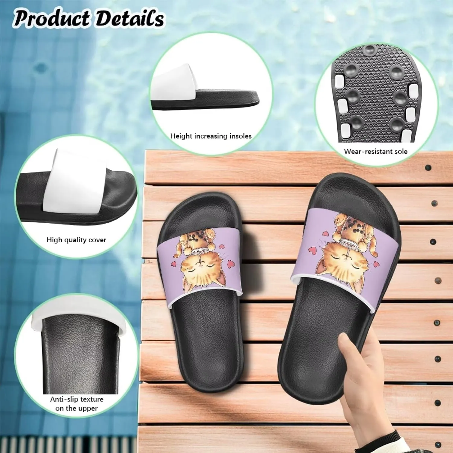 Jeiento Kids Cat Slide Sandals Comfort Sport Slippers Lightweight Non Slip Beach Sandals Children Shower Shoes