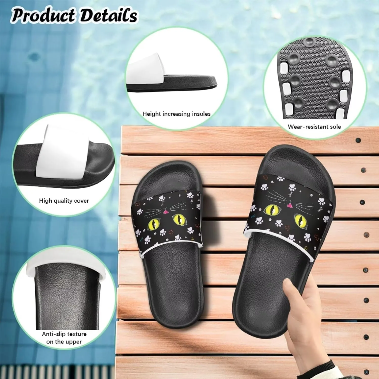 Jeiento Kids Cat Slide Sandals Comfort Sport Slippers Lightweight Non Slip Beach Sandals Children Shower Shoes