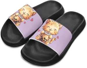 Jeiento Kids Cat Slide Sandals Comfort Sport Slippers Lightweight Non Slip Beach Sandals Children Shower Shoes
