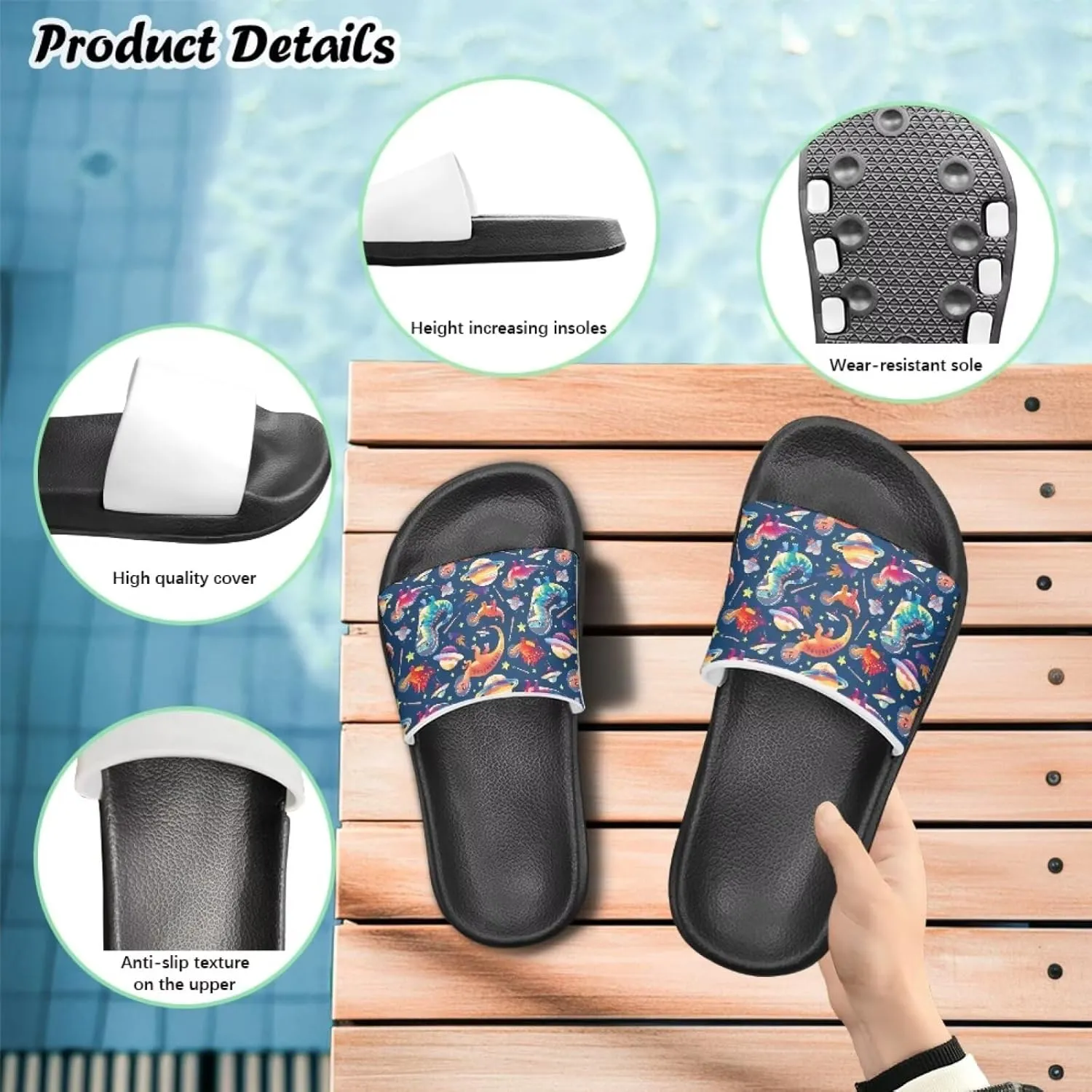 Jeiento Kids Slides for Boy Girl Soft Comfort Children Home Shoes Non-Slip Novelty Open Toe Sandal Youth Shower Shoes
