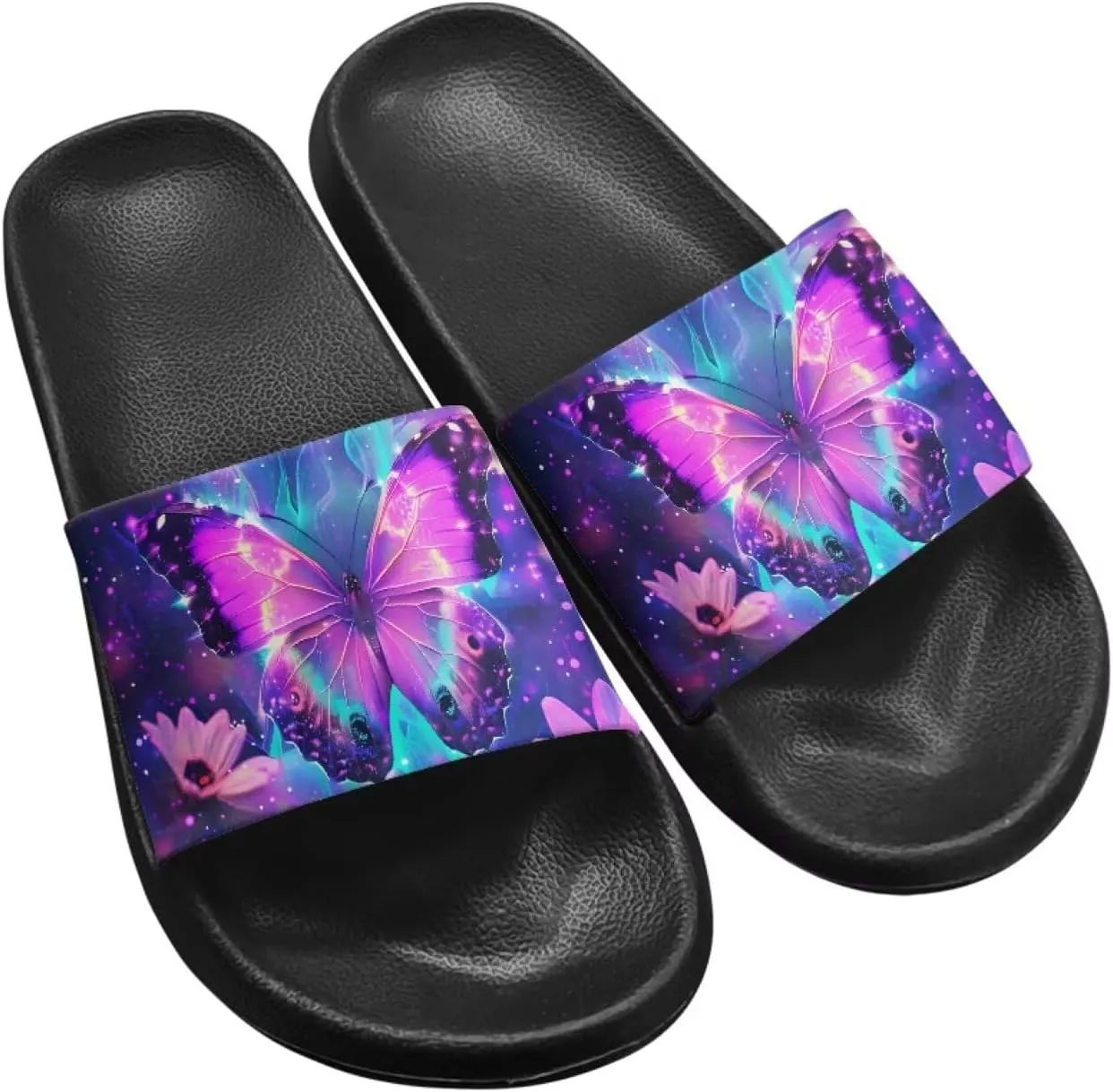Jeiento Open Toe Slippers for Women Butterfly Slides Sandal Non Slip Rubber Sole Shower Shoes for Bathroom,Beach,Pool