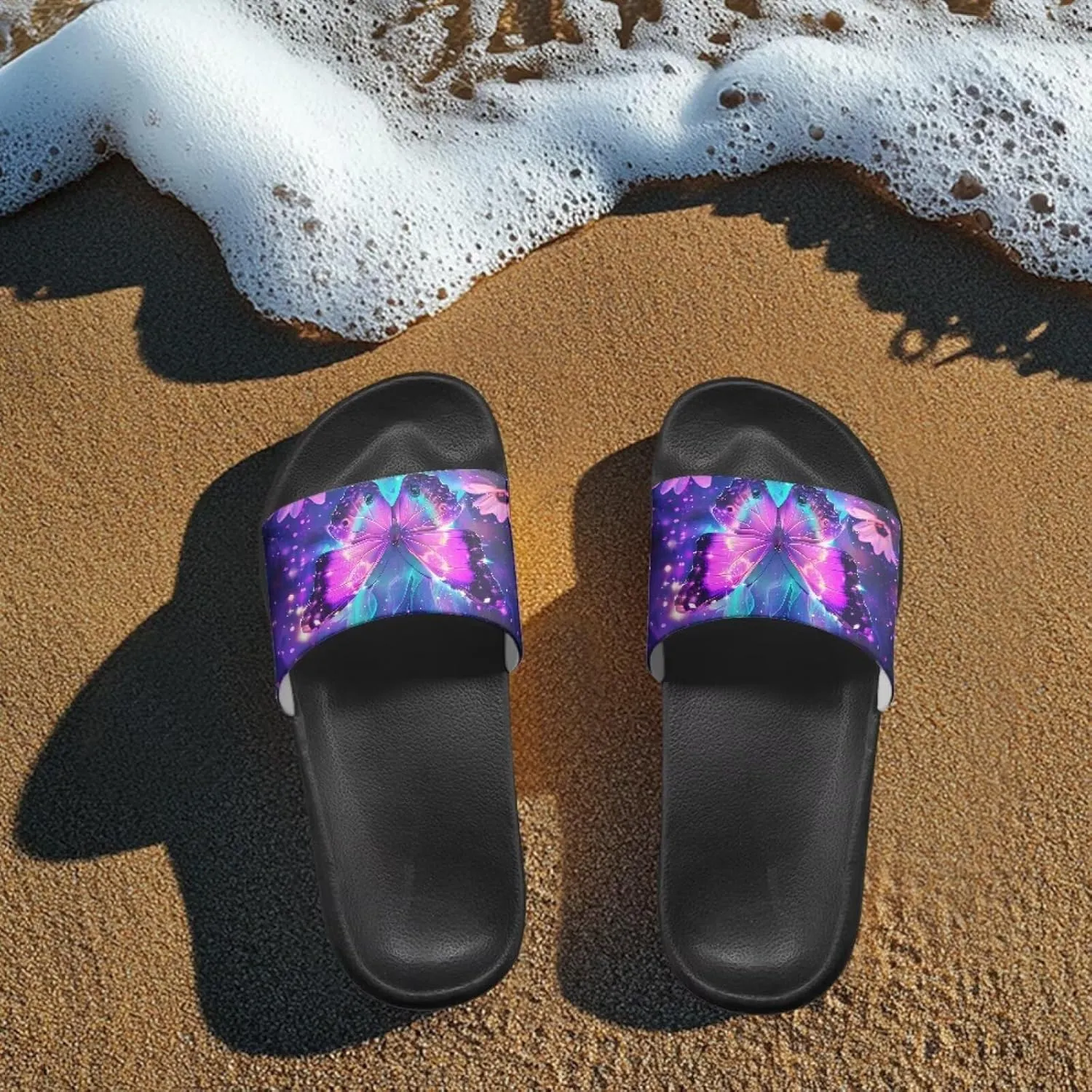 Jeiento Open Toe Slippers for Women Butterfly Slides Sandal Non Slip Rubber Sole Shower Shoes for Bathroom,Beach,Pool