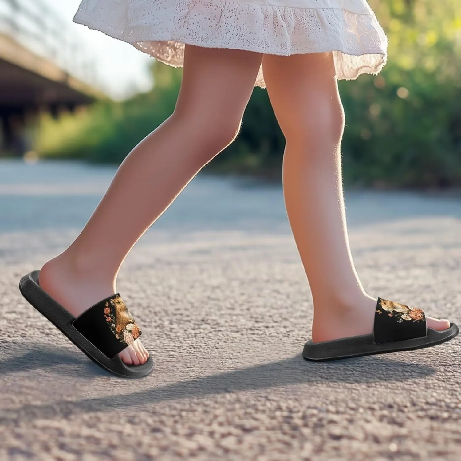 Jeiento Unisex Children Sandals Thick Sole Comfort Footed Casual Slide Open Toe Flat Sandals for Beach,Pool,Bathroom