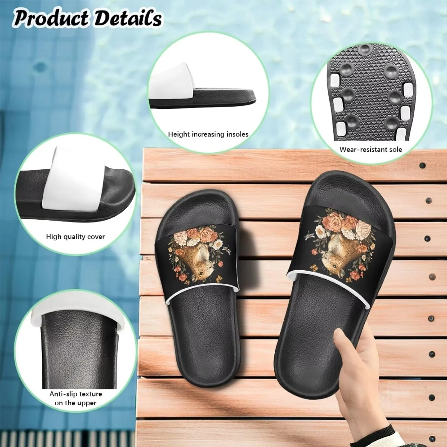 Jeiento Unisex Children Sandals Thick Sole Comfort Footed Casual Slide Open Toe Flat Sandals for Beach,Pool,Bathroom