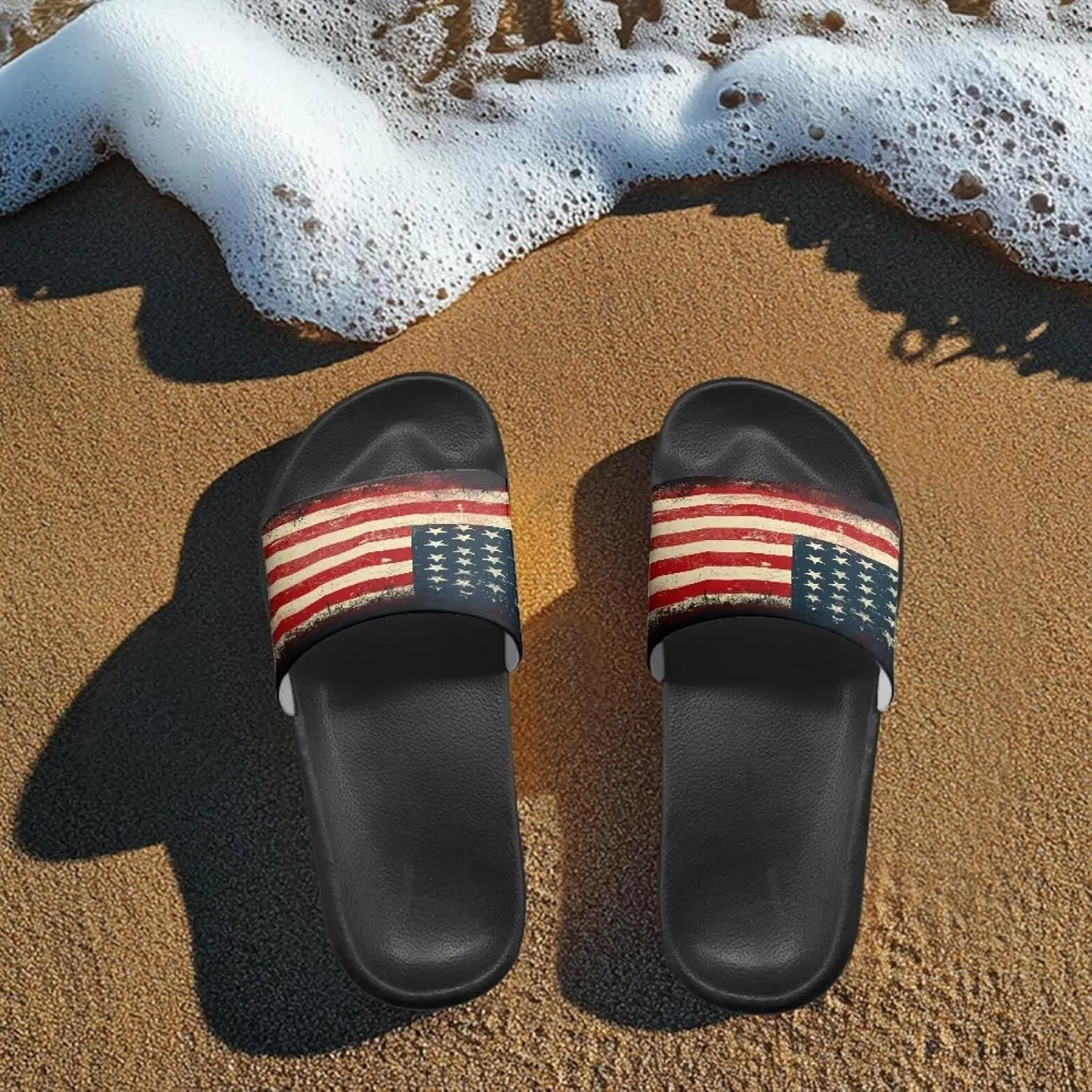 Jeiento Women Slide Sandals American Flag Slippers Holiday Shoes Non Slip Athletic Sandals Bathroom Beach Showe Shoes