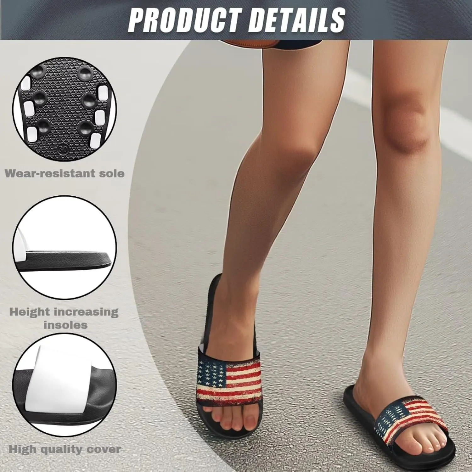 Jeiento Women Slide Sandals American Flag Slippers Holiday Shoes Non Slip Athletic Sandals Bathroom Beach Showe Shoes