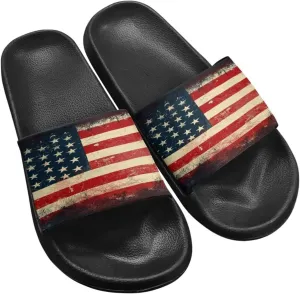 Jeiento Women Slide Sandals American Flag Slippers Holiday Shoes Non Slip Athletic Sandals Bathroom Beach Showe Shoes