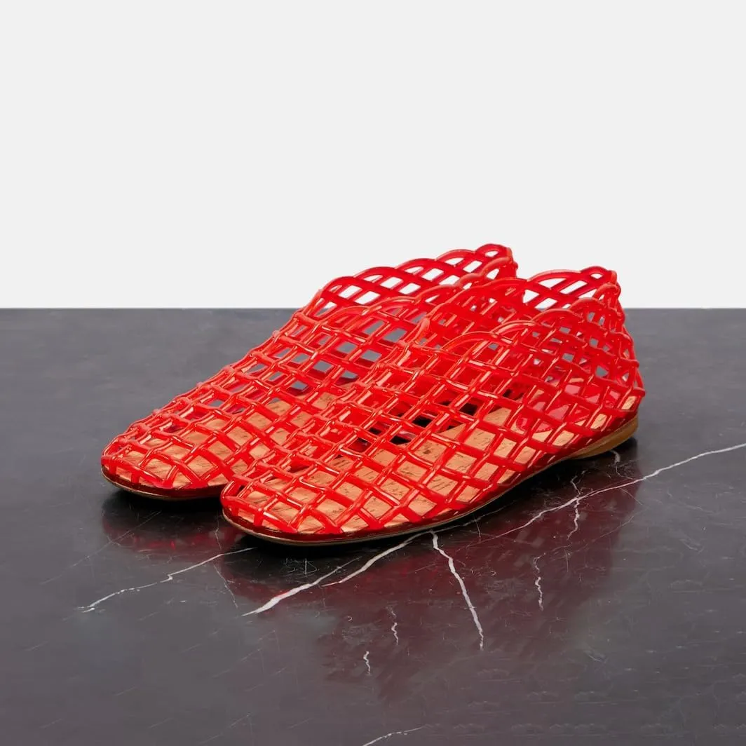 Jelly Mesh Ballet Flats for Women, Red Summer Sandals with Mesh Mary Jane Flats, Ladies Breathable Casual Footwear