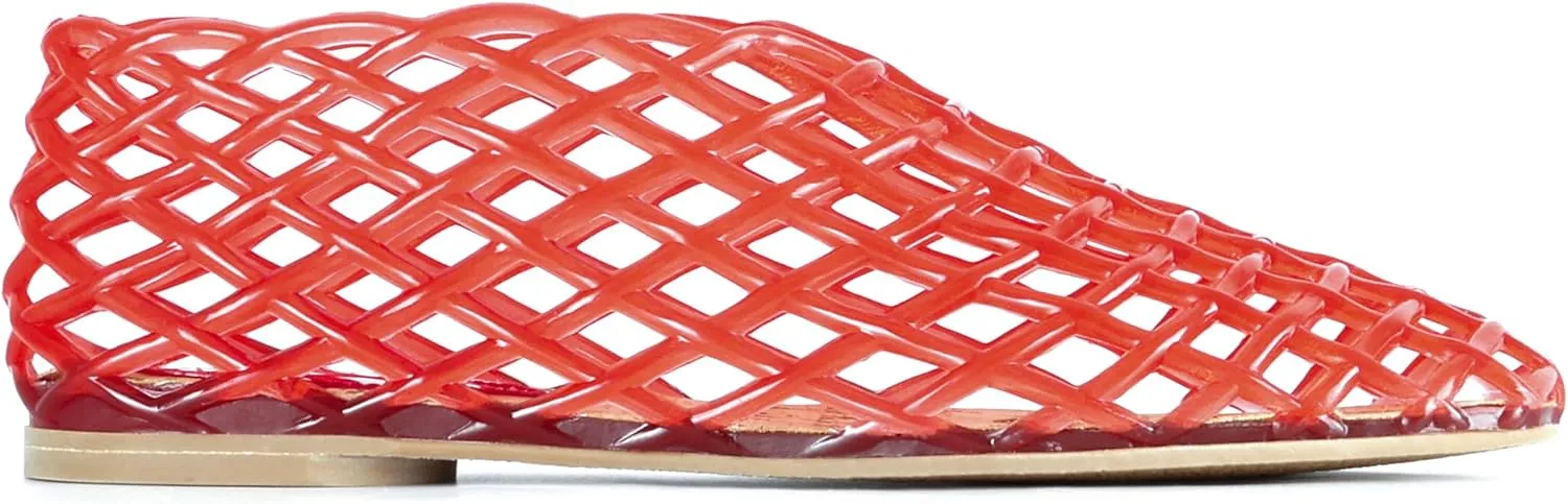 Jelly Mesh Ballet Flats for Women, Red Summer Sandals with Mesh Mary Jane Flats, Ladies Breathable Casual Footwear