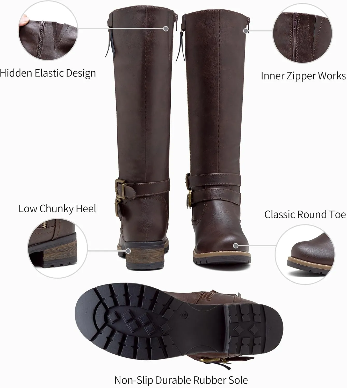 Jeossy 9660 Knee High Boots for Women, Classic Tall Riding Boots Low Heel with Inside Zipper Works and Outside Zip Decorative