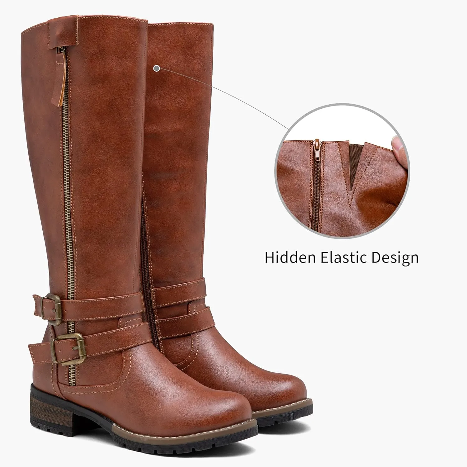 Jeossy 9660 Knee High Boots for Women, Classic Tall Riding Boots Low Heel with Inside Zipper Works and Outside Zip Decorative