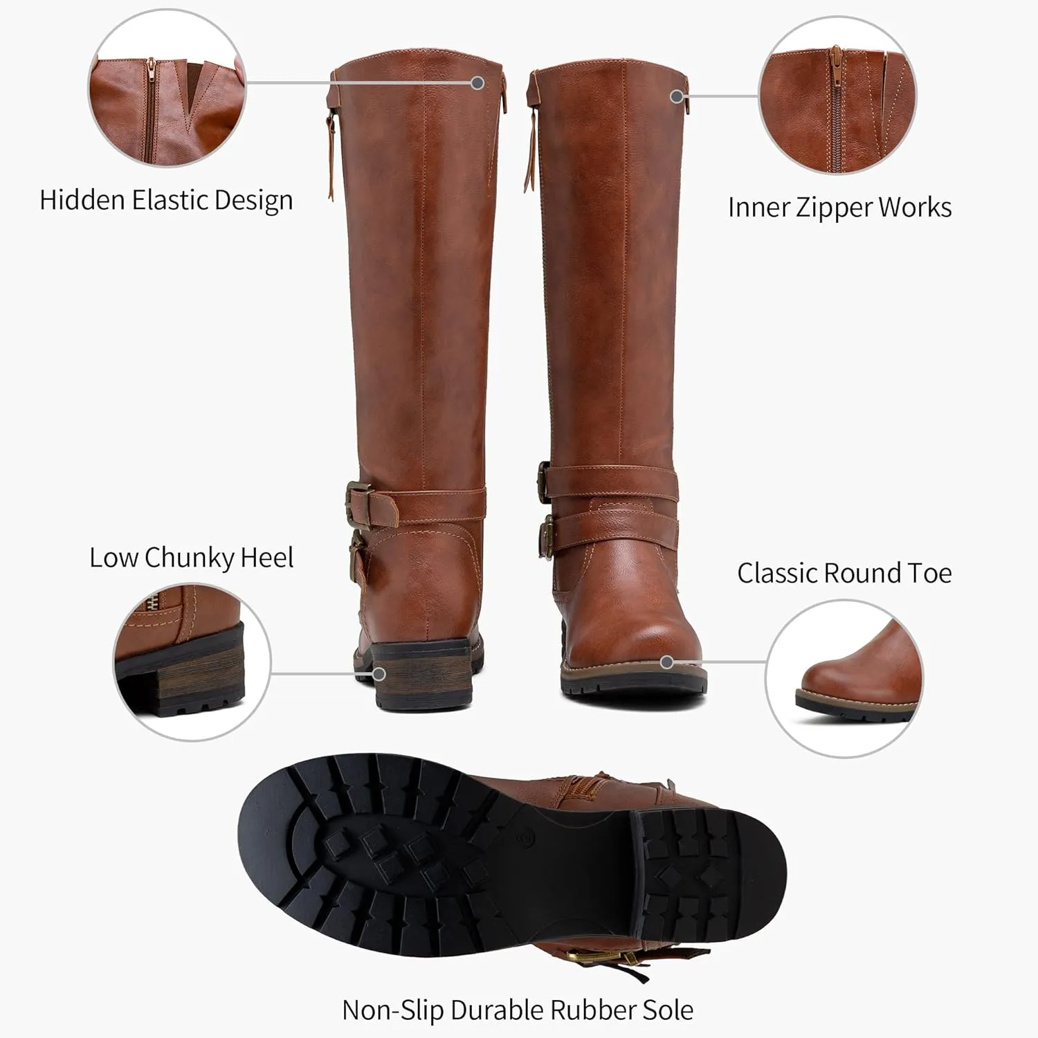Jeossy 9660 Knee High Boots for Women, Classic Tall Riding Boots Low Heel with Inside Zipper Works and Outside Zip Decorative