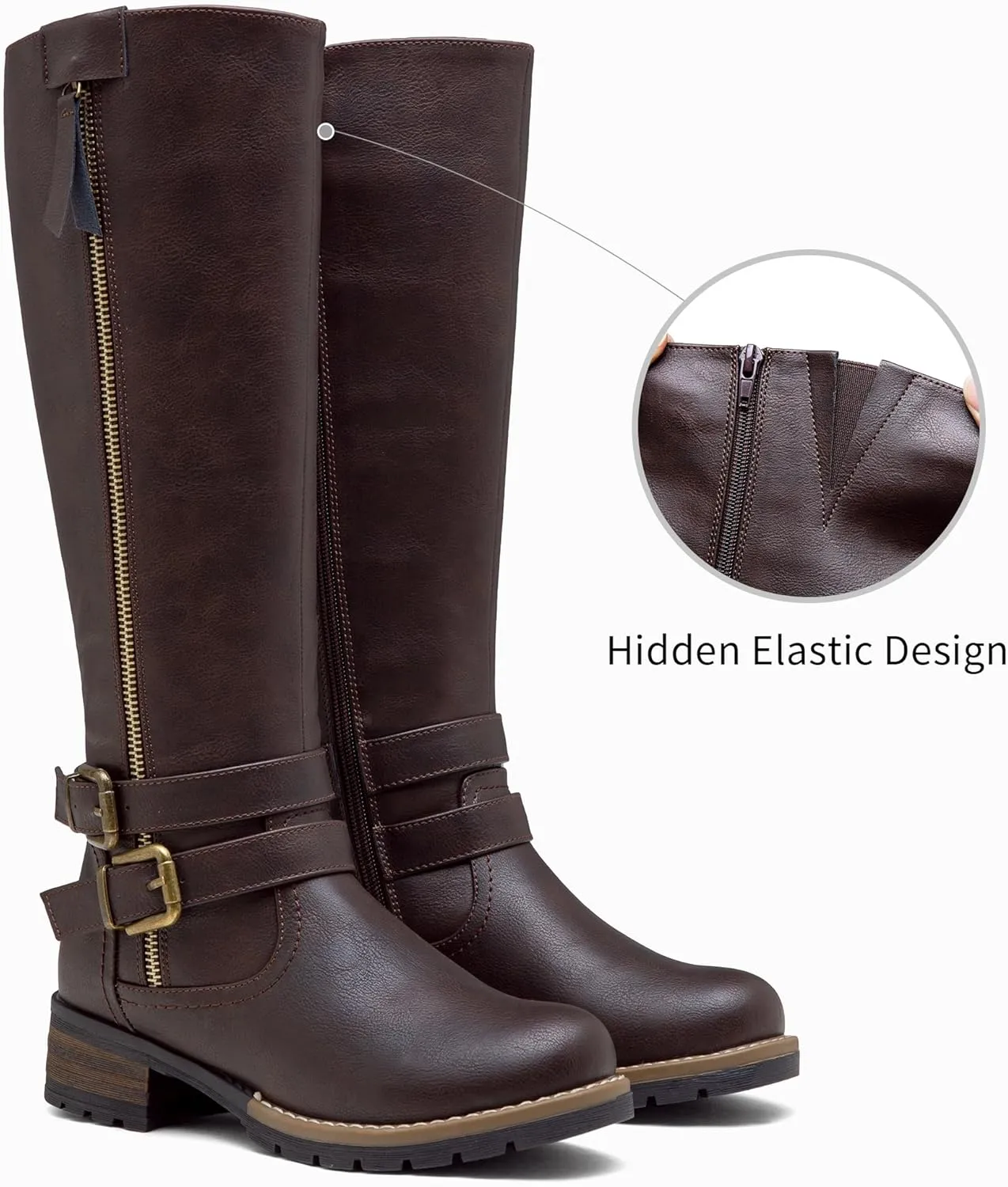 Jeossy 9660 Knee High Boots for Women, Classic Tall Riding Boots Low Heel with Inside Zipper Works and Outside Zip Decorative
