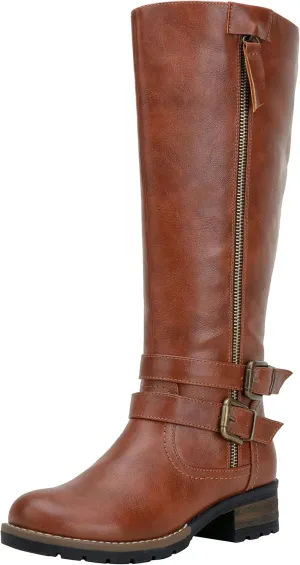 Jeossy 9660 Knee High Boots for Women, Classic Tall Riding Boots Low Heel with Inside Zipper Works and Outside Zip Decorative