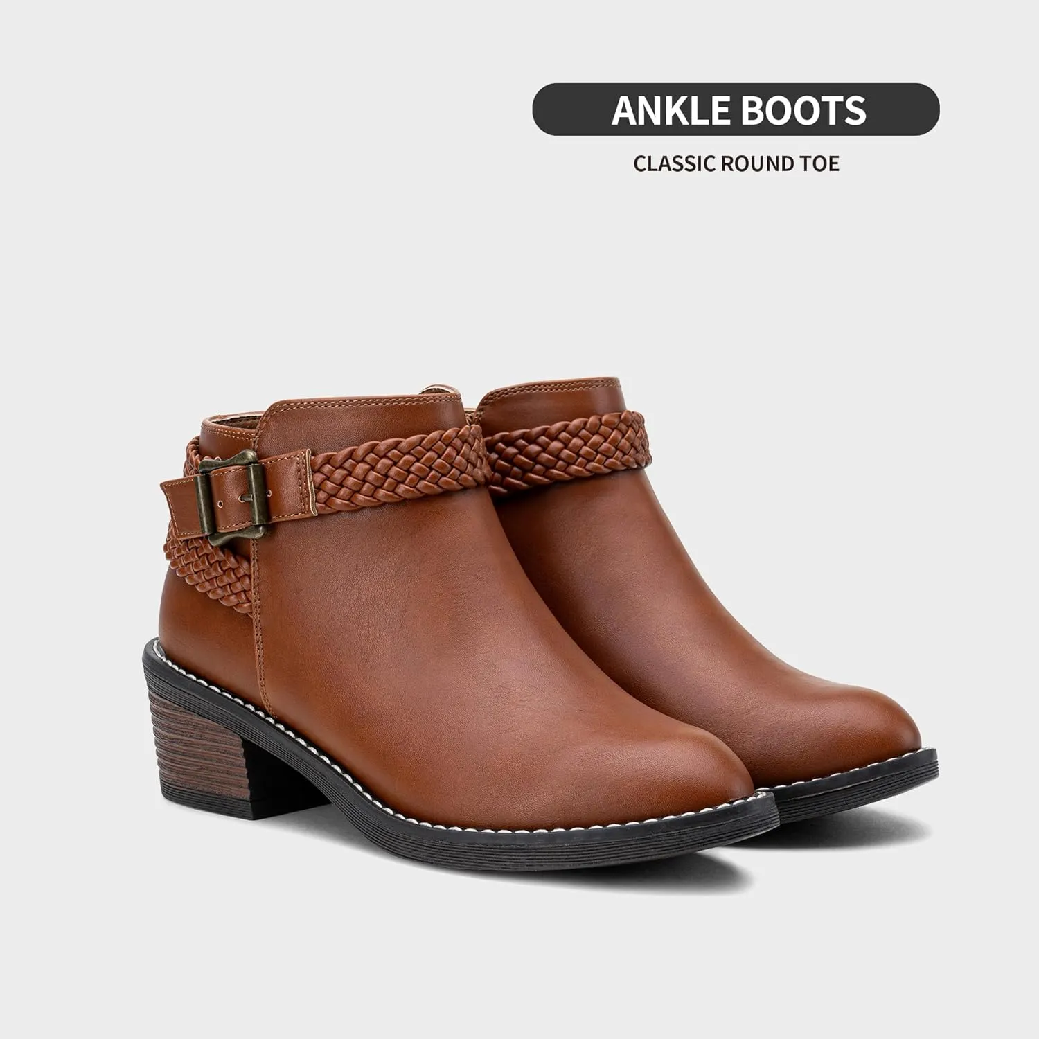 Jeossy Women's Ankle Boots, Low Heel Short Booties, Dress Fall Boots with Inner Zipper