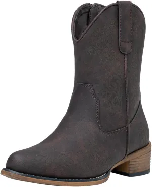 Jeossy Women's Cowboy Boots Short Cowgirl Ankle Boots Western 9805 Booties Square Toe with Zipper
