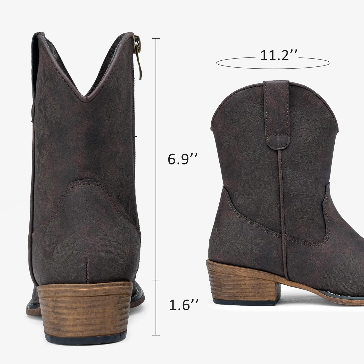 Jeossy Women's Cowboy Boots Short Cowgirl Ankle Boots Western 9805 Booties Square Toe with Zipper