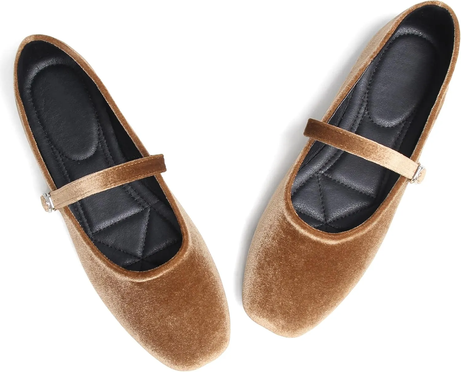 JiangWei Shu Women's Square Toe Ballets Comfortable Flats Soft Velvet Mary Jane Flats Casual Dressy Shoes