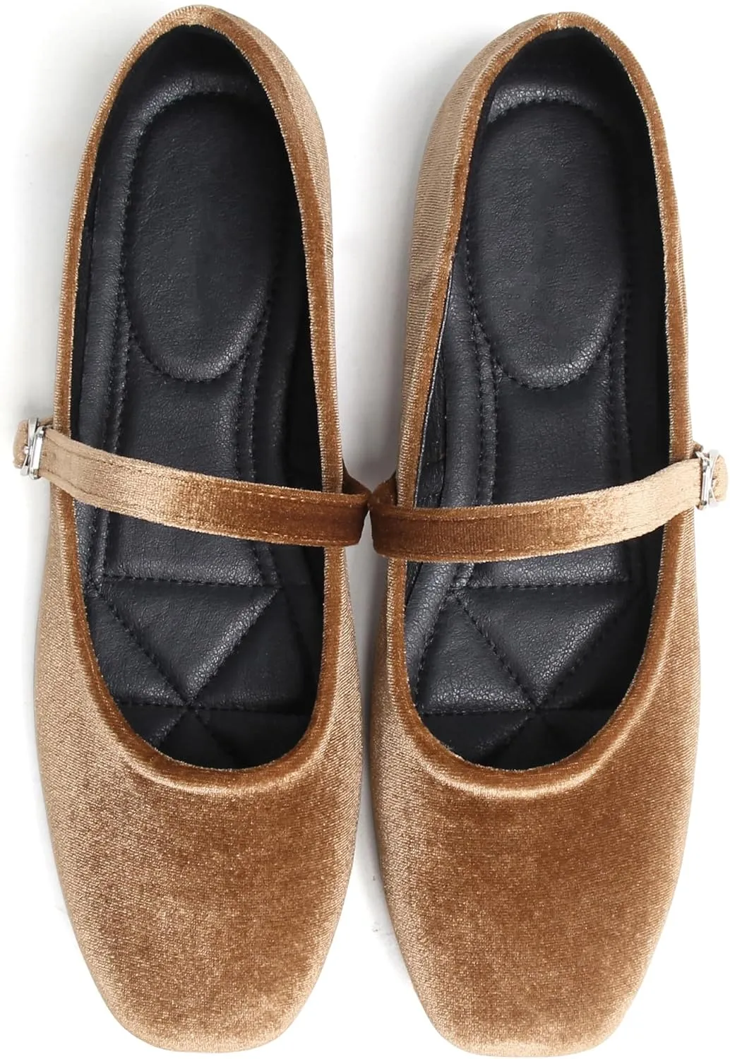 JiangWei Shu Women's Square Toe Ballets Comfortable Flats Soft Velvet Mary Jane Flats Casual Dressy Shoes