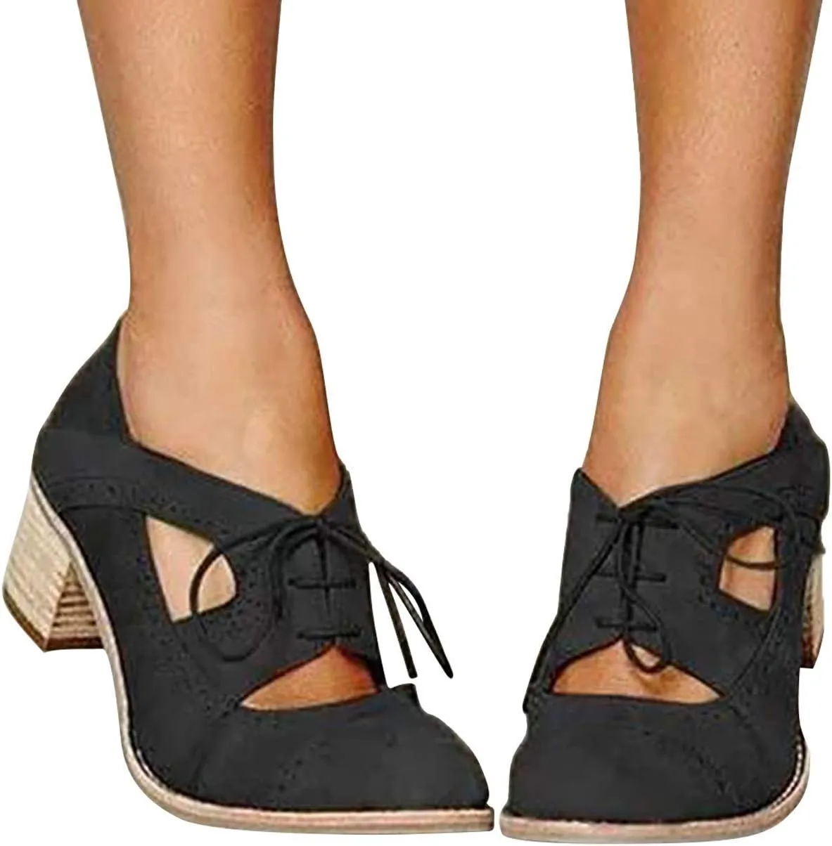 JITUUE Oxford Shoes for Women Chunky Heels Brogue Leather Saddle Dress Shoes Lace up Vintage Wingtip Ankle Boots