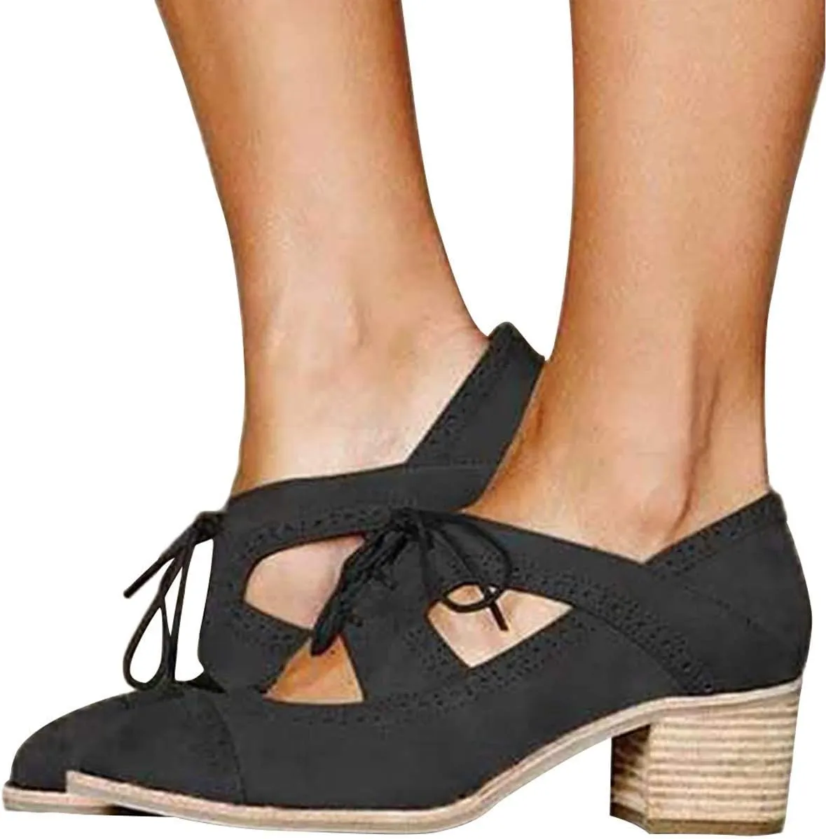 JITUUE Oxford Shoes for Women Chunky Heels Brogue Leather Saddle Dress Shoes Lace up Vintage Wingtip Ankle Boots