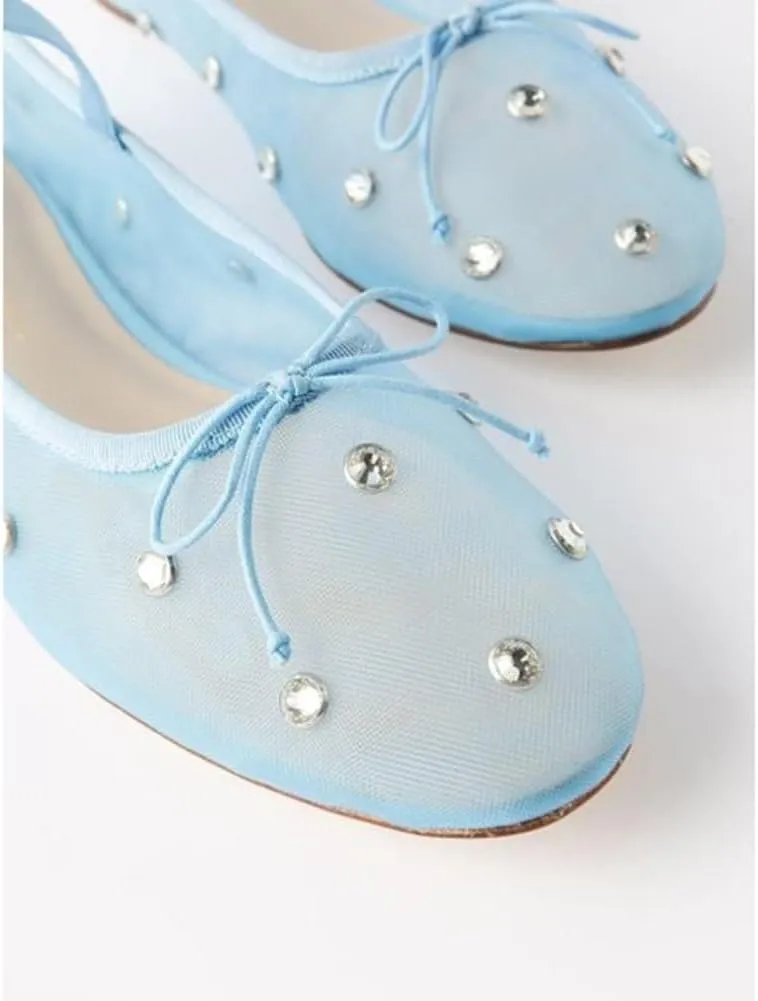 JORISTIMO Crystal Mesh Ballet Flats Stretch Band Snip Toe Ballerinas Flats Mary Jane